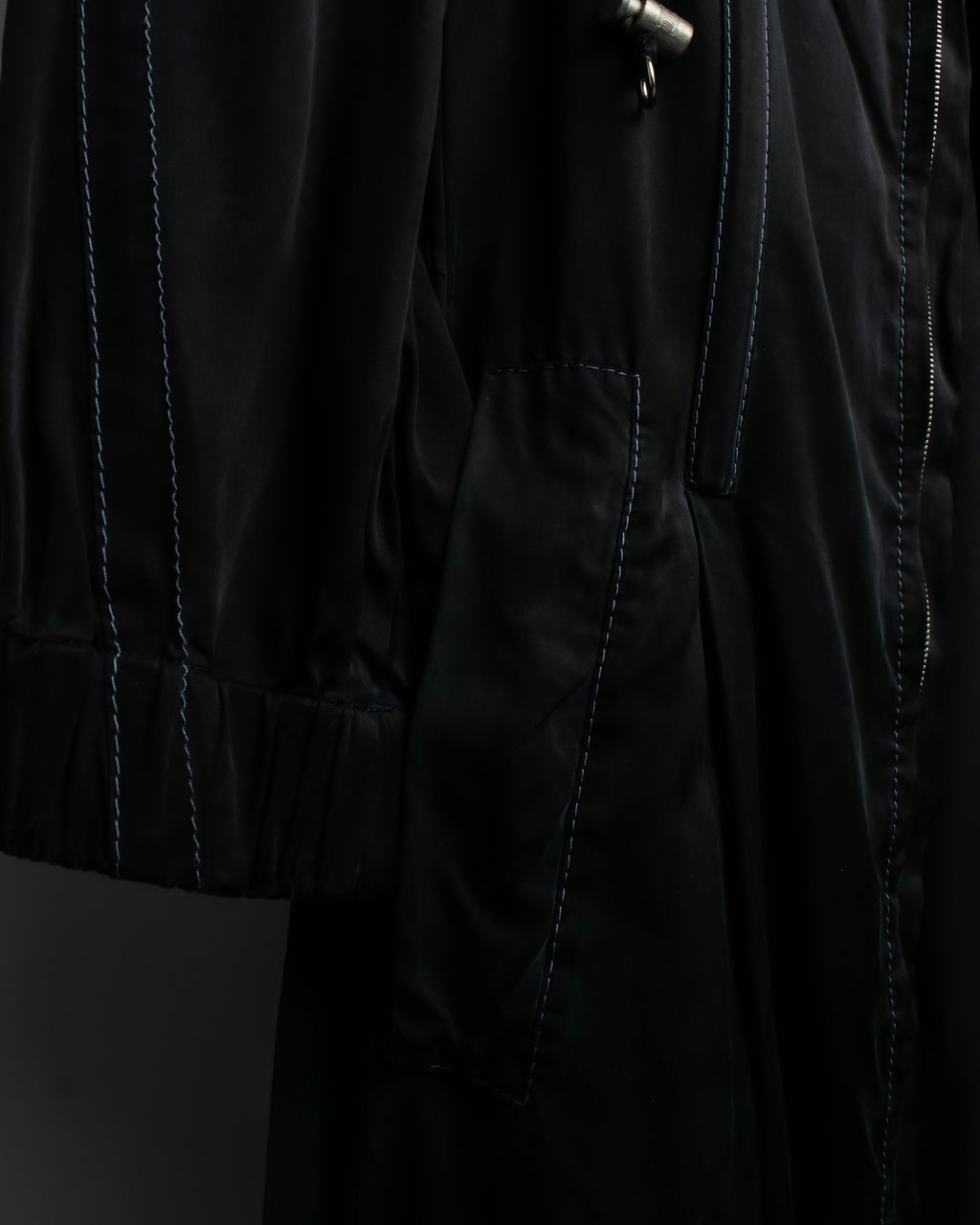 "CELINE" Gathered design hooded double zipper dress