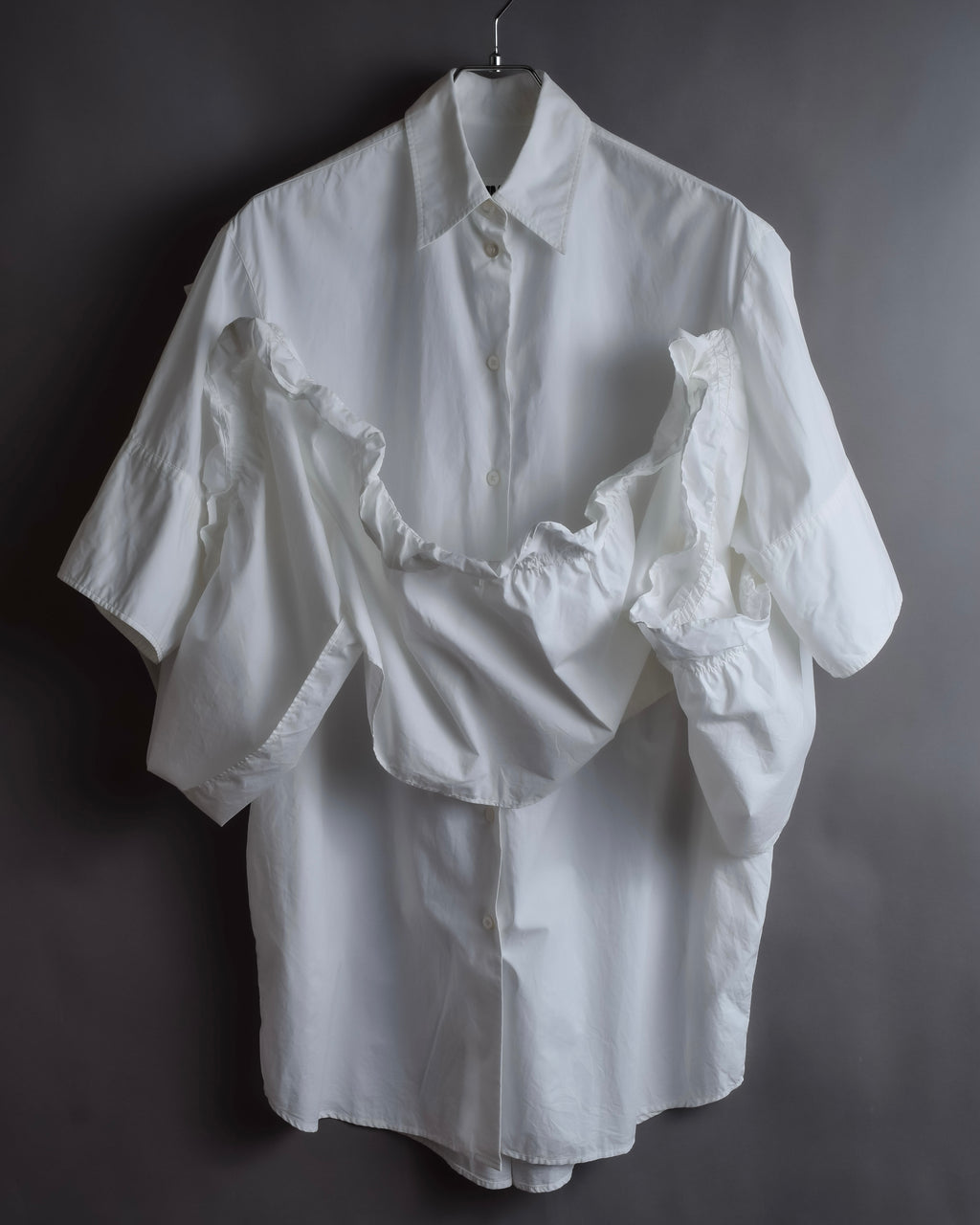 "MM6 MAISON MARGIELA" 20SS Frilled overlay cotton hybrid shirt