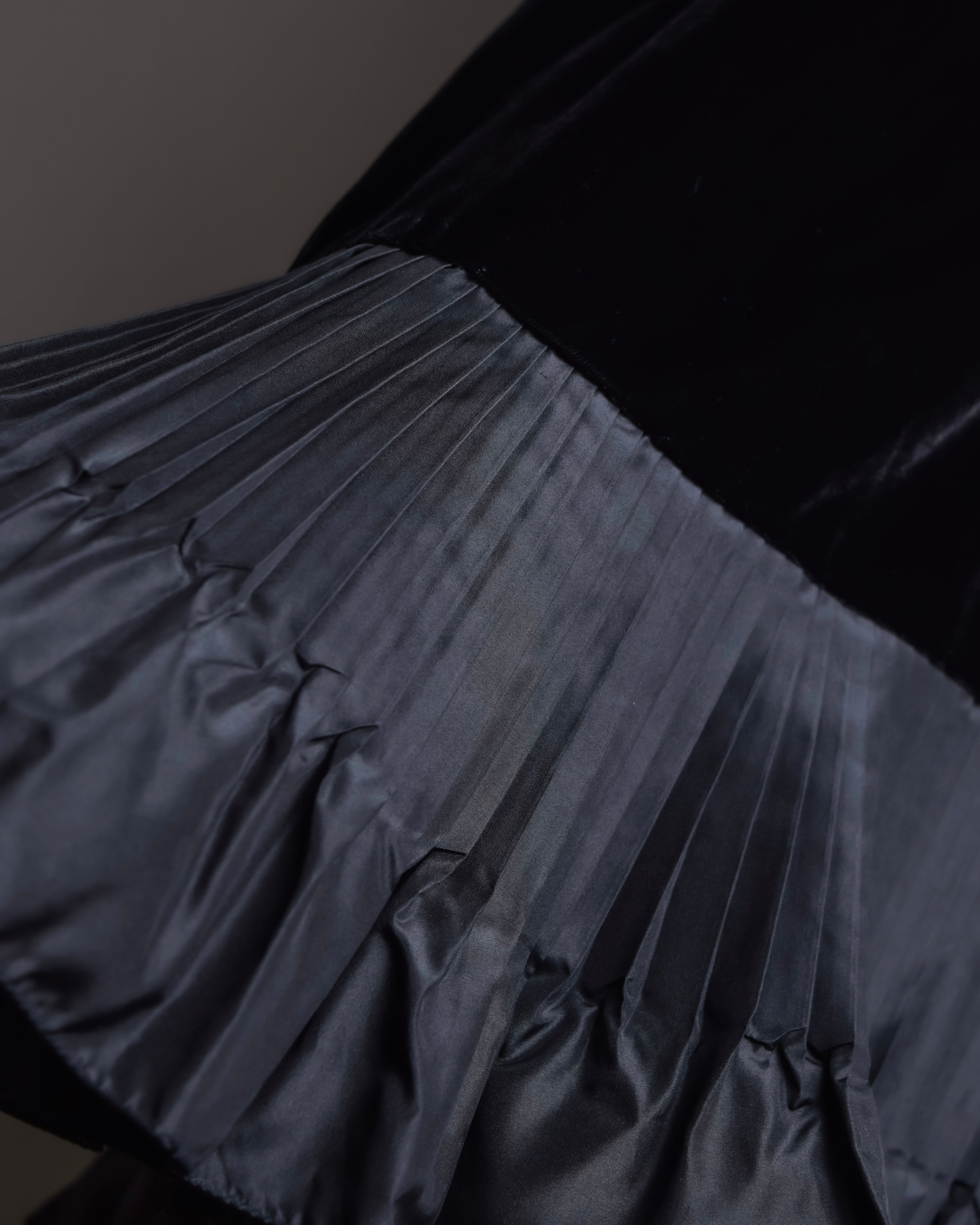 "CELINE" Pleated satin hem velvet flare skirt