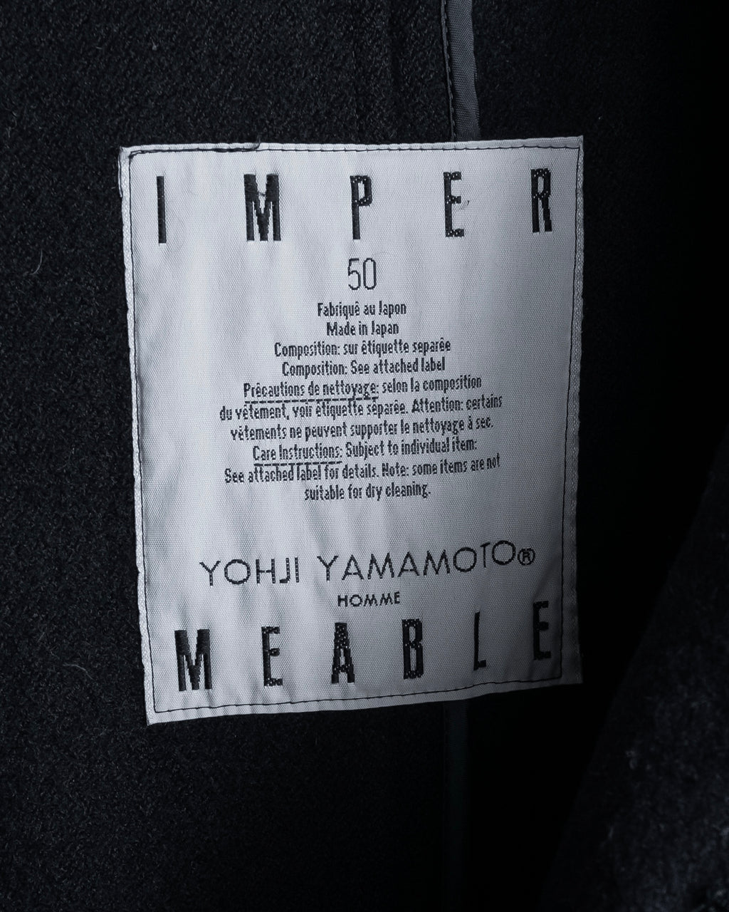 "YOHJI YAMAMOTO" Straight line stand collar coat