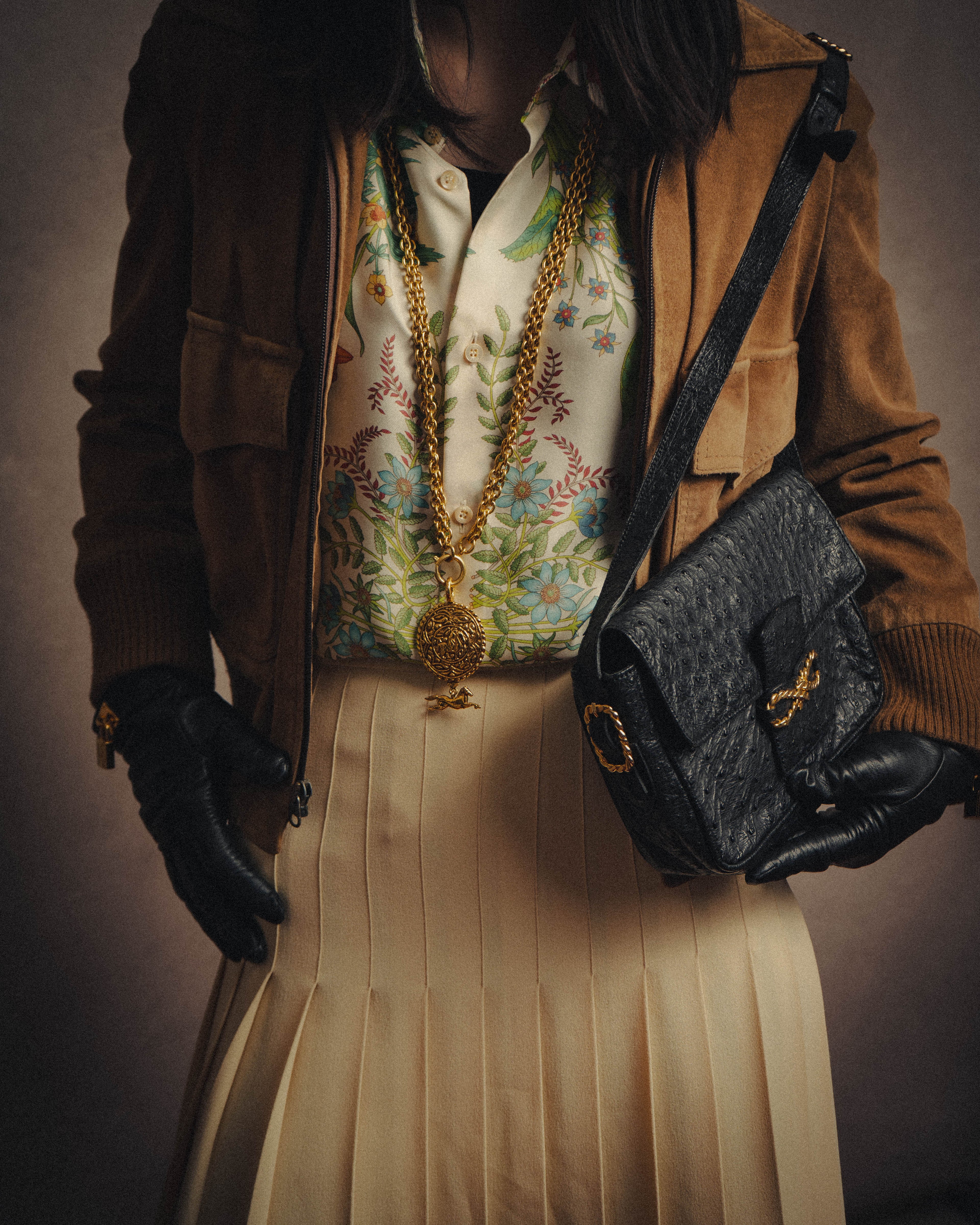 -SPECIAL- “CELINE“ 00’s-10’s Ostrich embossed leather shoulder bag