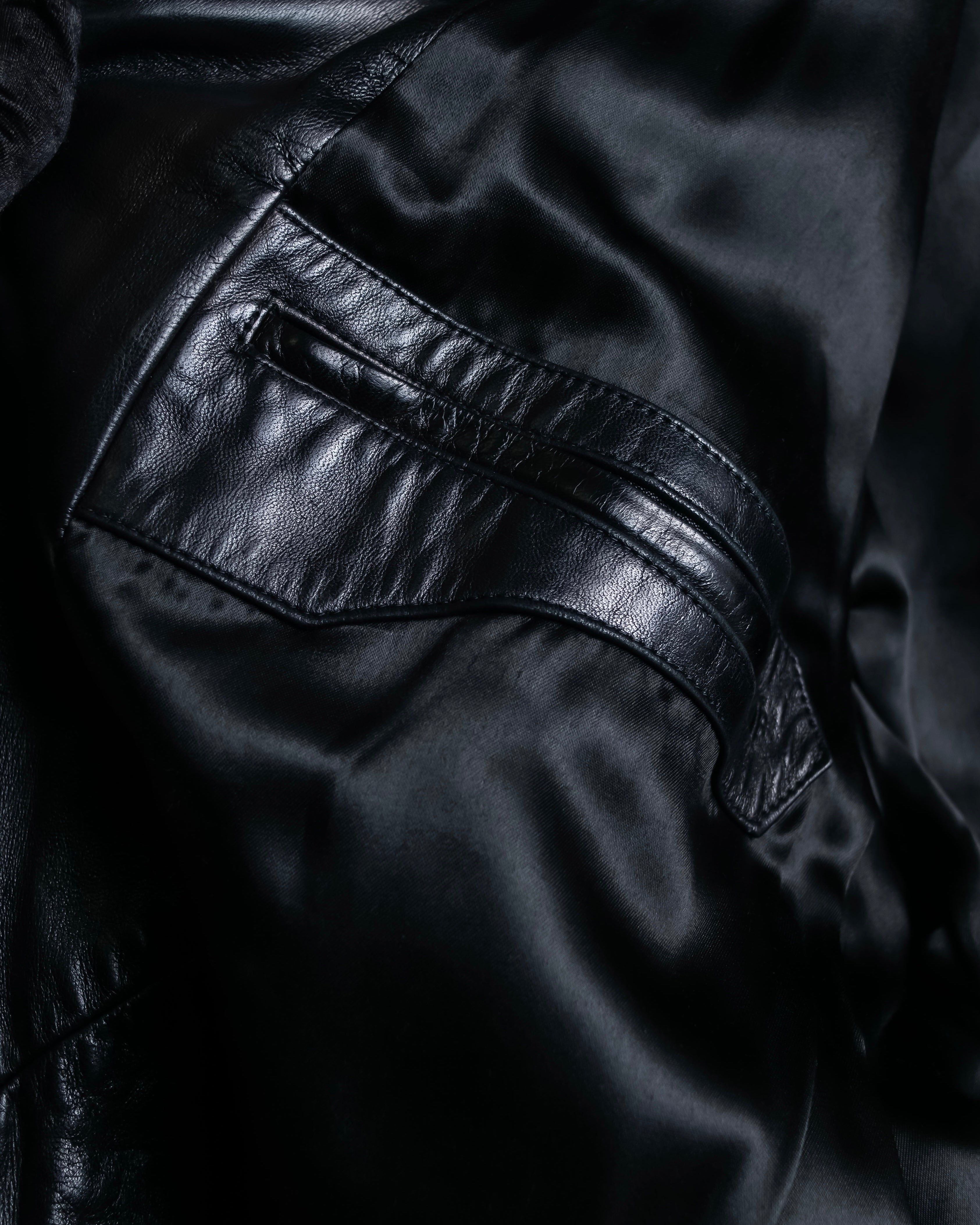 "Claude Montana" Drawcord detail stand-up collar leather blouson