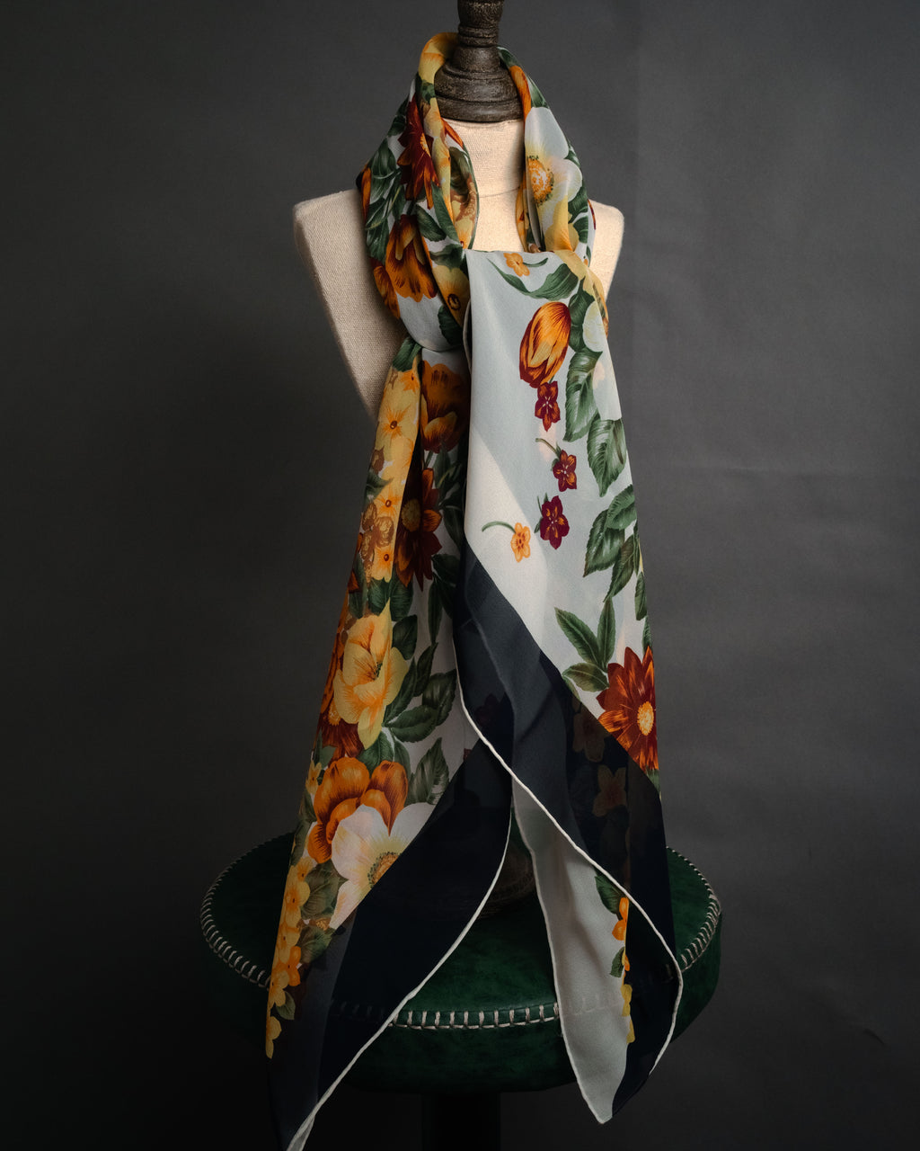 “Christian Dior” 80’s–90’s Botanical silk floral scarf