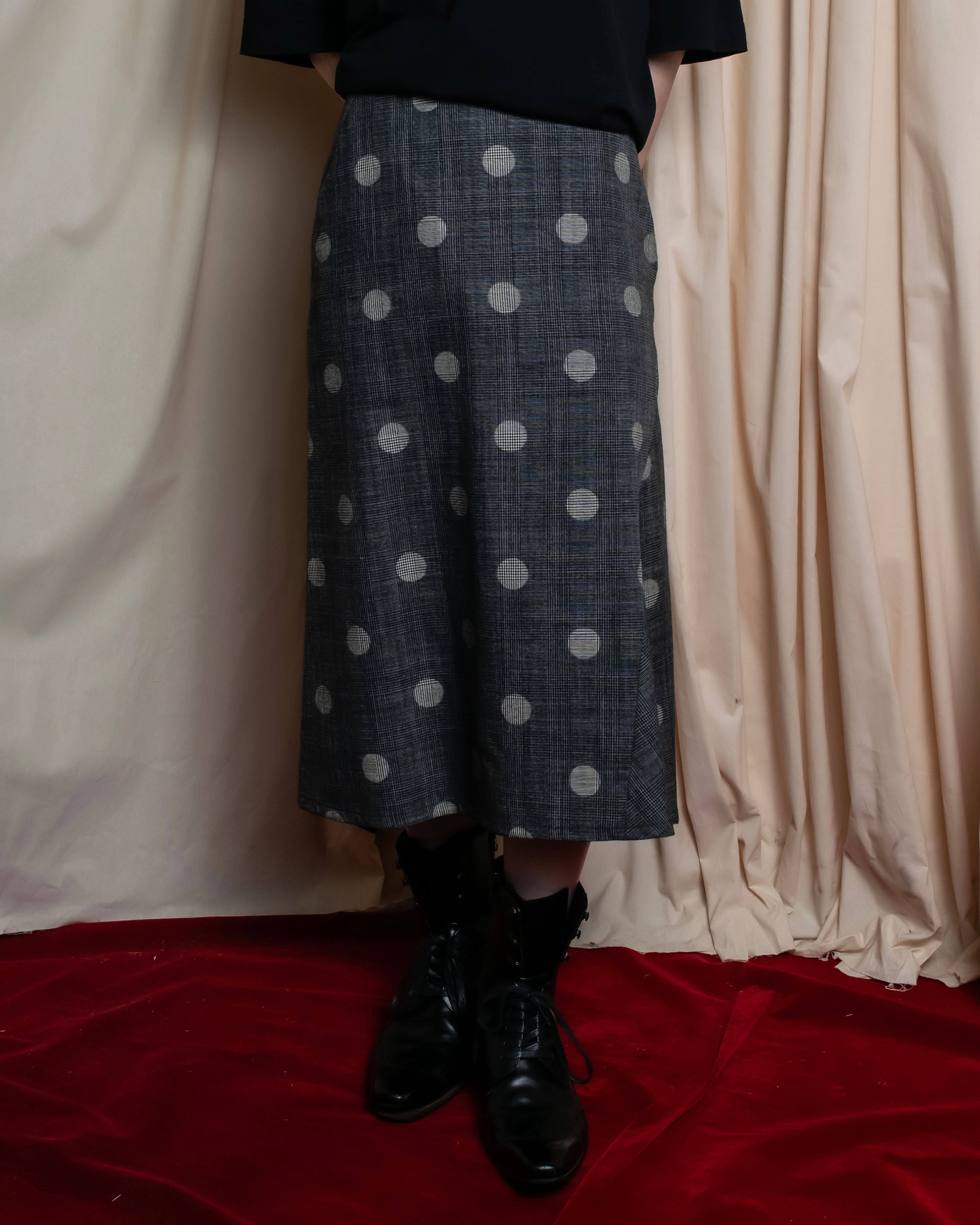 "YOHJI YAMAMOTO +NOIR" Large polka dot pattern flared skirt