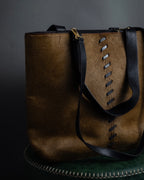 "YVES SAINT LAURENT" Hand-stitched design hair calf leather tote bag