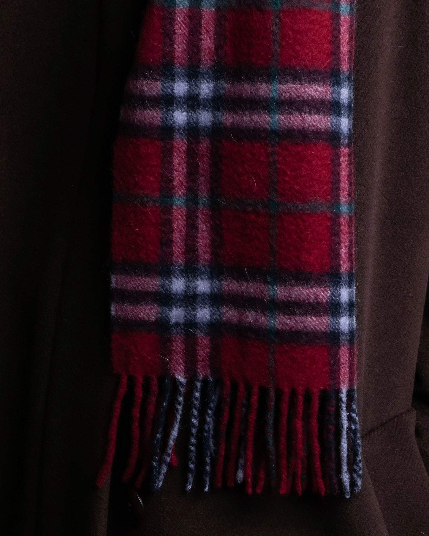 "BURBERRYS" 100% cashmere traditional check pattern fringe design muffler