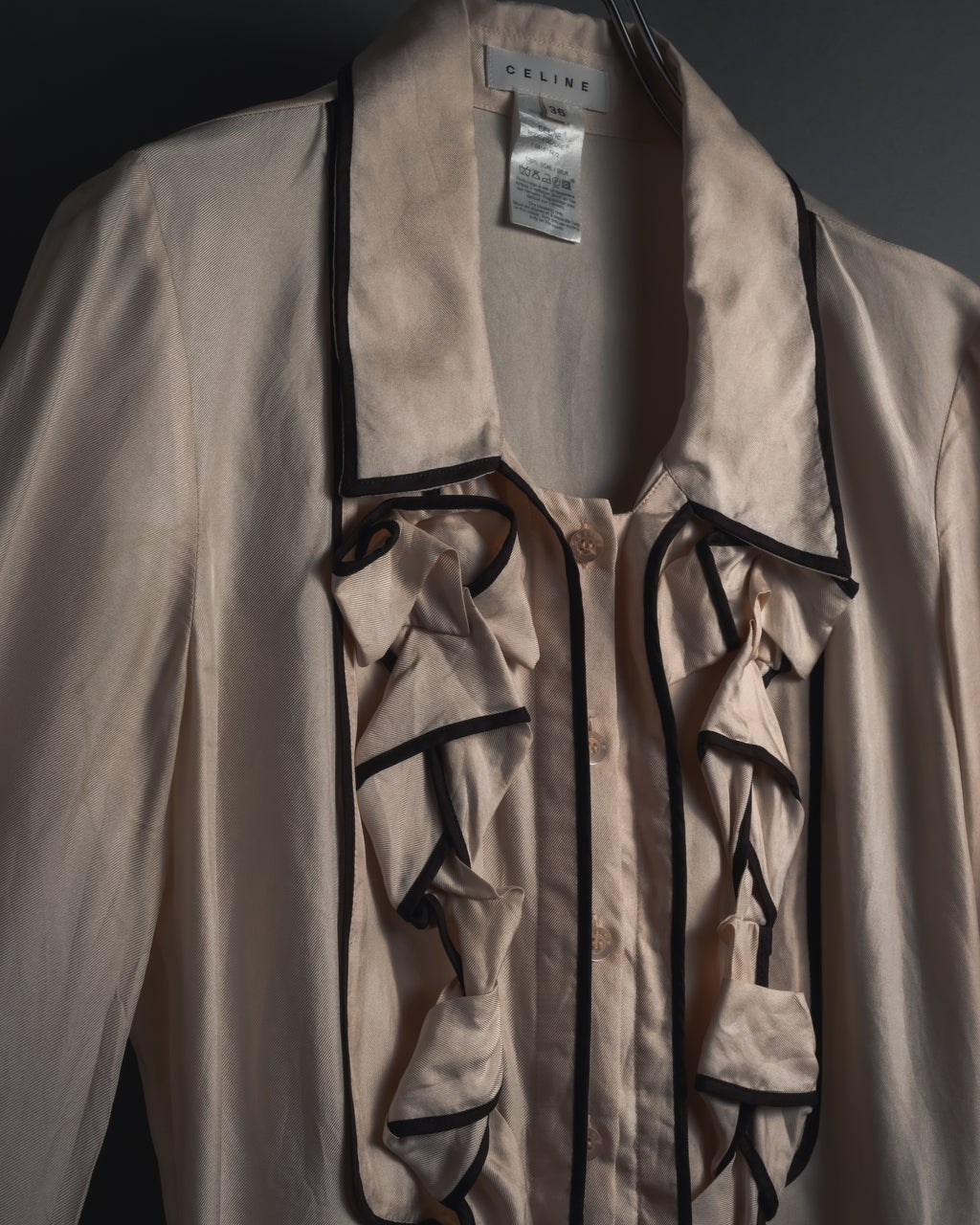 "CELINE" 00’s Piped ruffle silk blouse