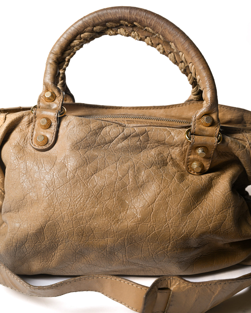 BALENCIAGA/ “Giant City” Gold Studs 2 Way Handbag Beige