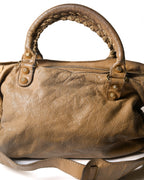 BALENCIAGA/ “Giant City” Gold Studs 2 Way Handbag Beige