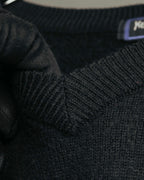 "Yves Saint Laurent" 80's-90's Minimal black wool v-neck sweater