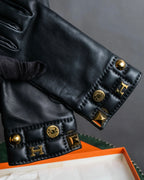 "HERMES" H logo＆gold stud design leather gloves