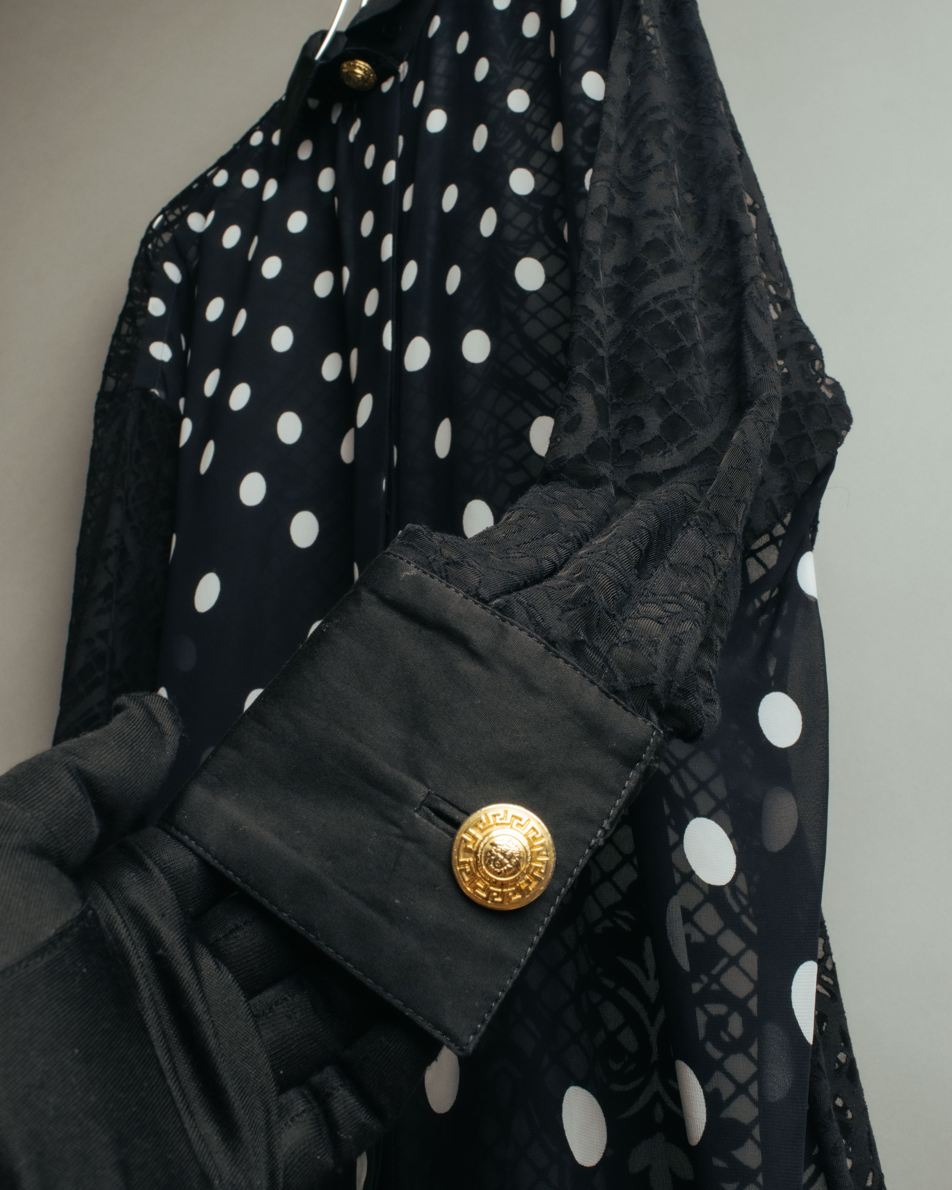 “GIANNI VERSACE” 80’s-90’s Couture polka dot lace shirt