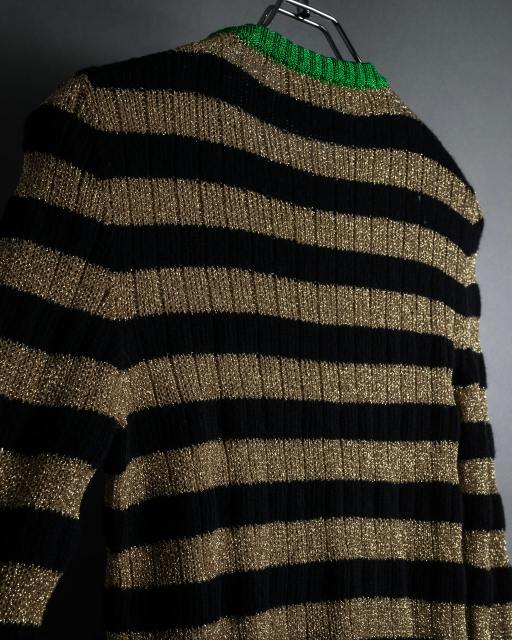 "GUCCI" 17-18aw striped lurex emblem knit sweater