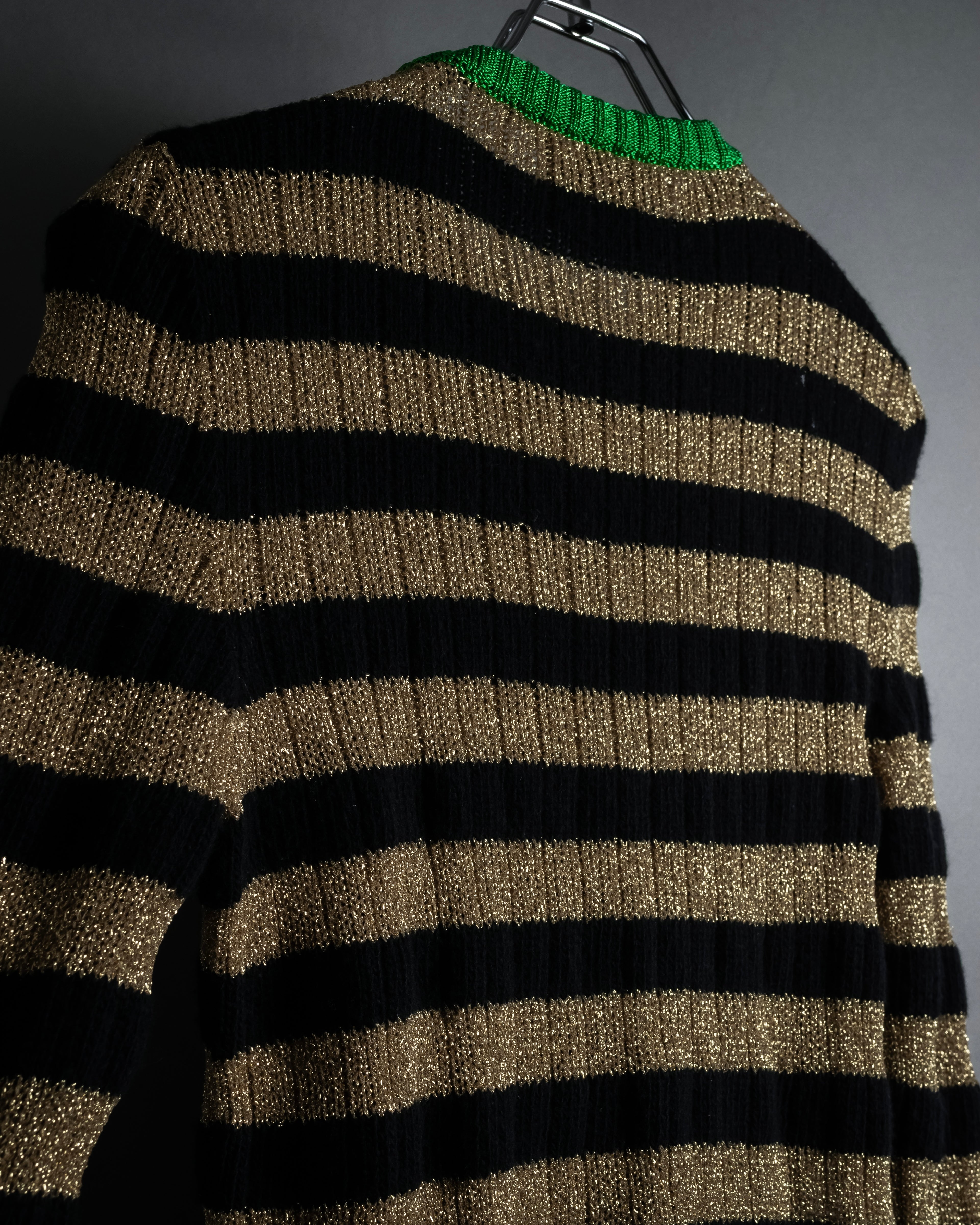 "GUCCI" 17-18aw striped lurex emblem knit sweater