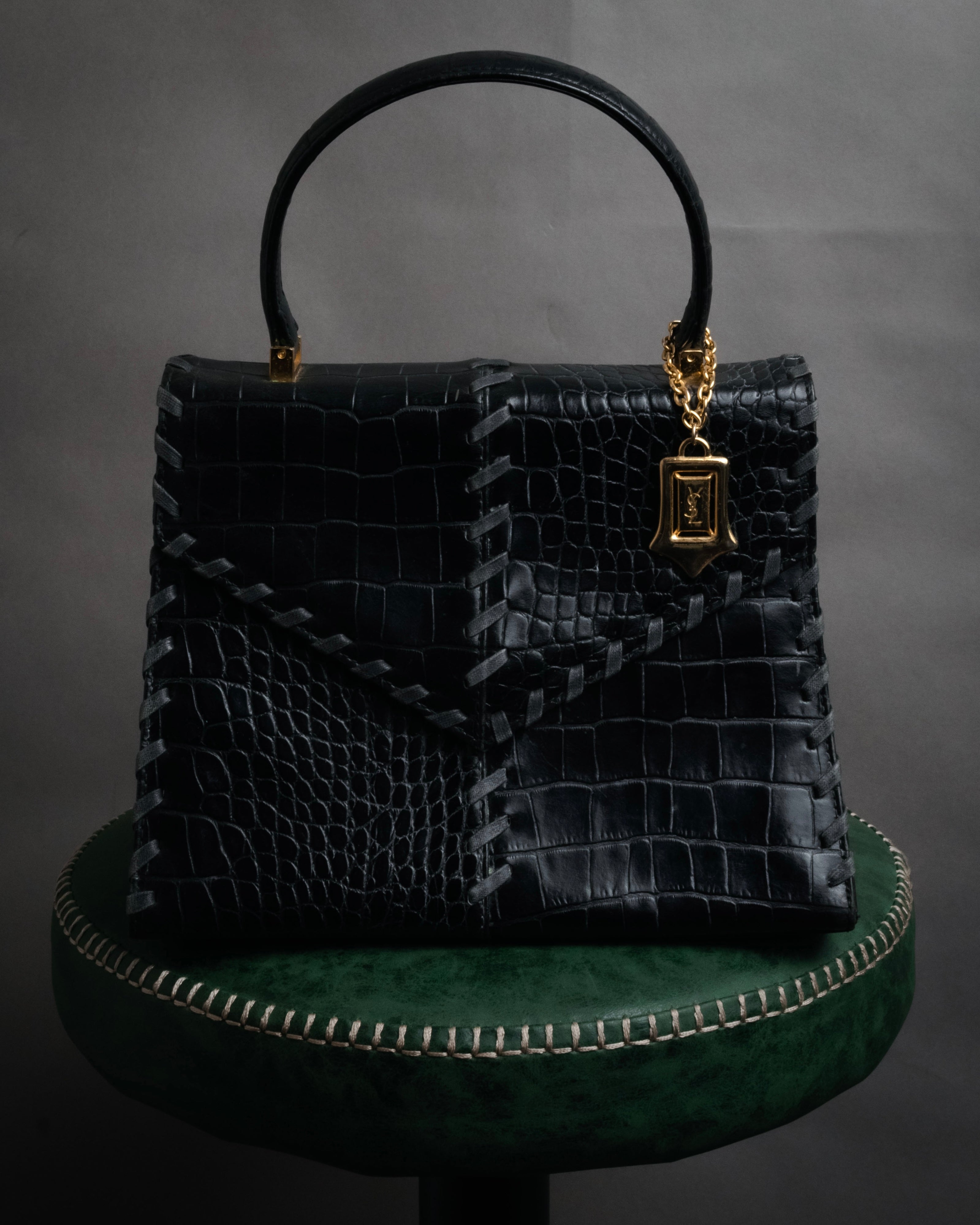 “Yves Saint Laurent” 80’s-90’s Croc embossed lace-up handbag