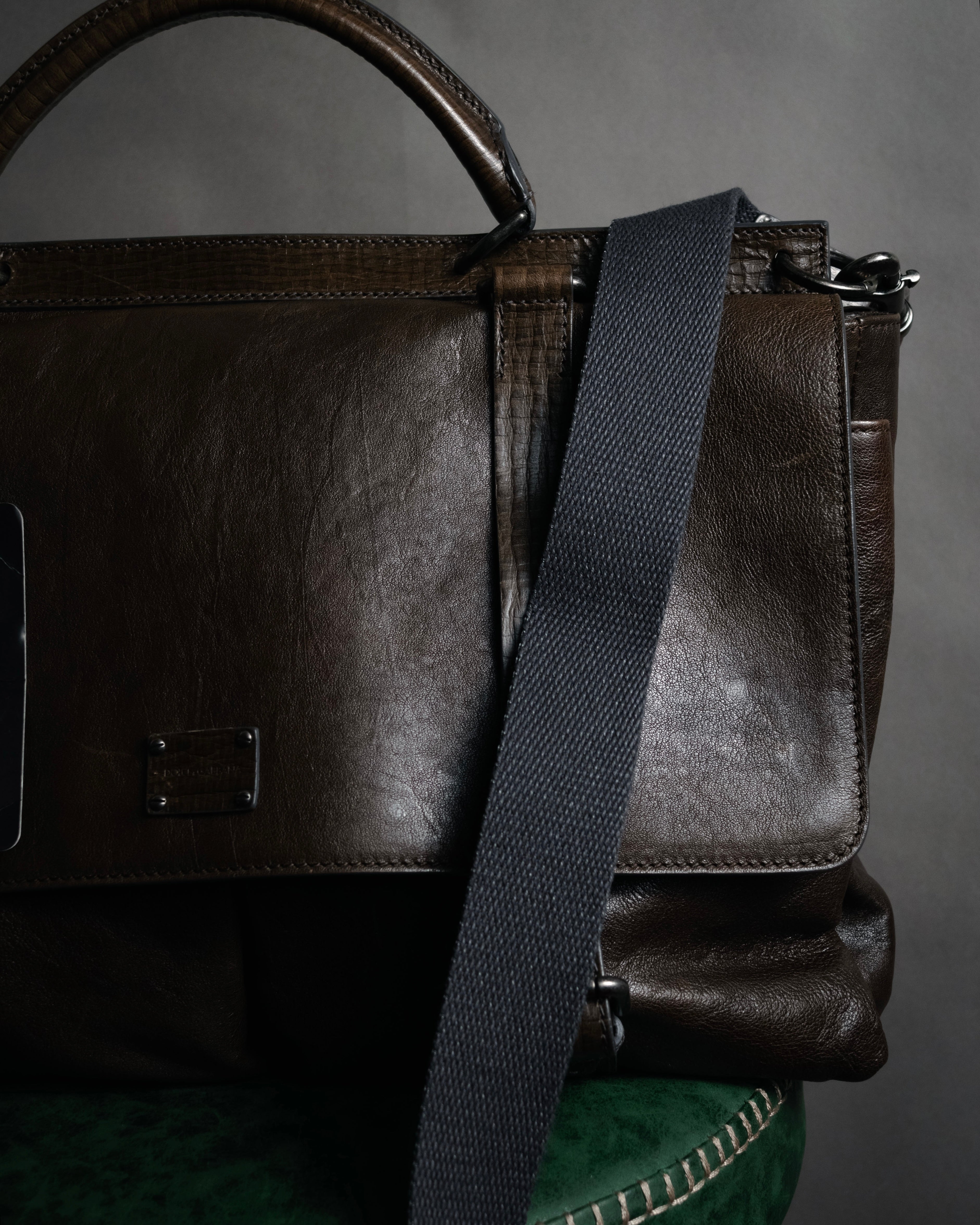 "DOLCE & GABBANA" 00’s-10’s Grained leather canvas-lined satchel bag