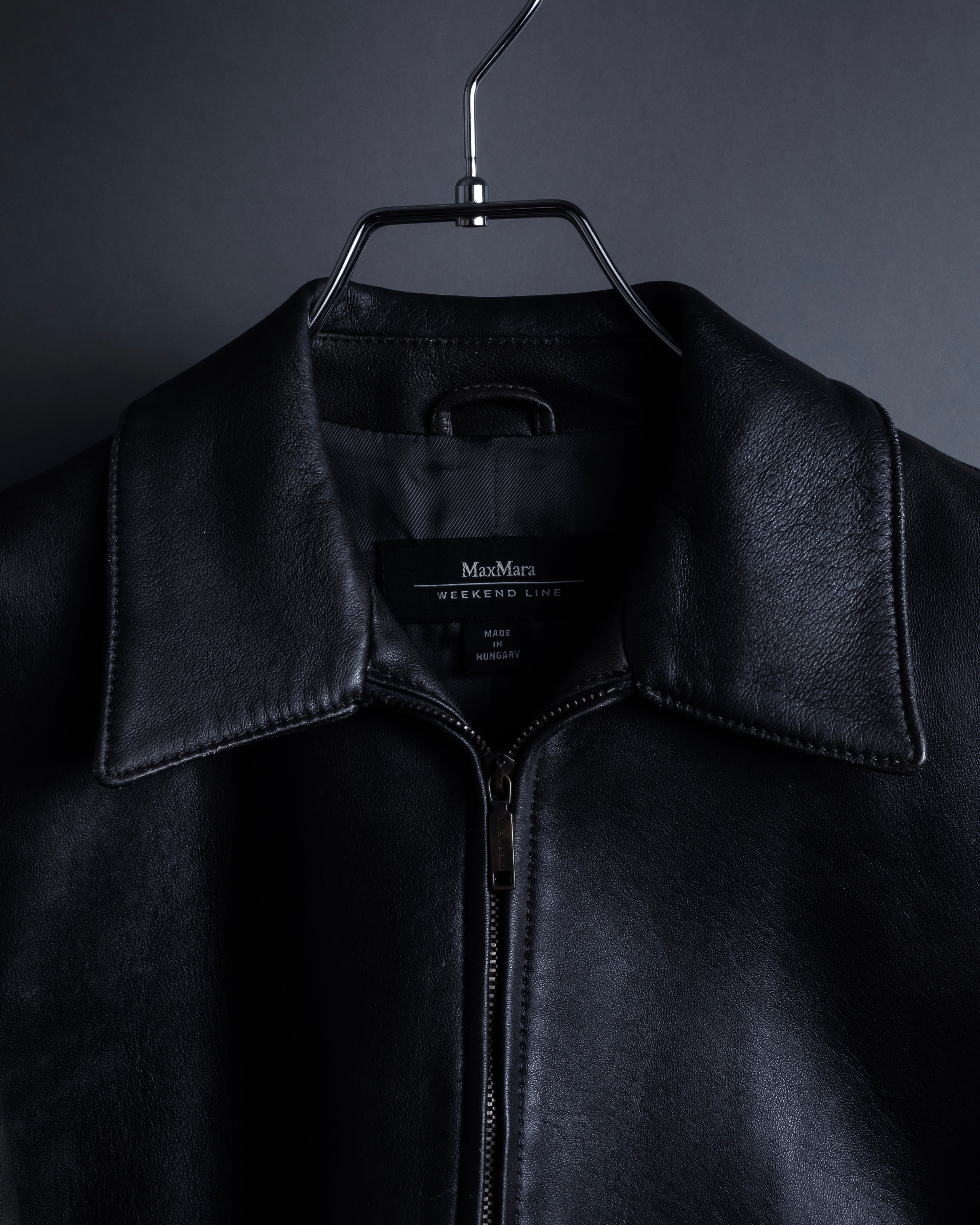 "Weekend Max Mara" Minimalist design center zip-up leather jacket