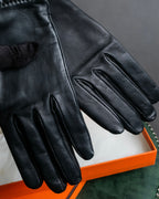 "HERMES" H logo＆gold stud design leather gloves