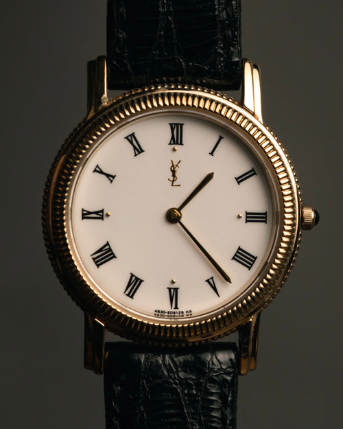 “Yves Saint Laurent” 80’s-90’s coin edge quartz leather watch