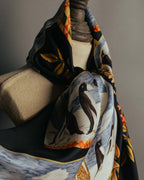 "Salvatore Ferragamo" 90's-00's Vintage arctic fauna and scrolling ribbon silk scarf