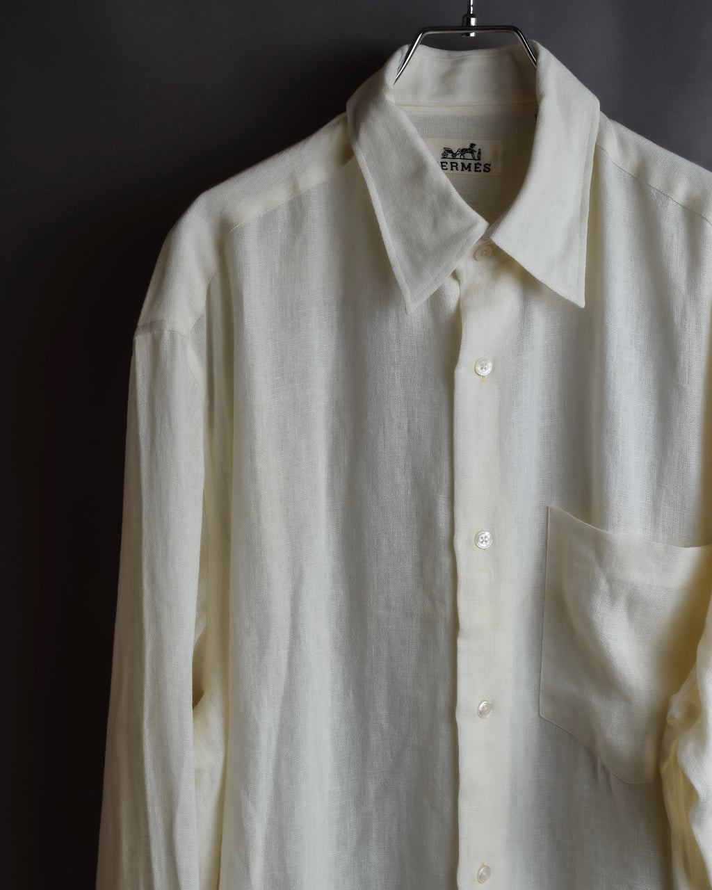 "HERMES" Detachable collar linen shirt