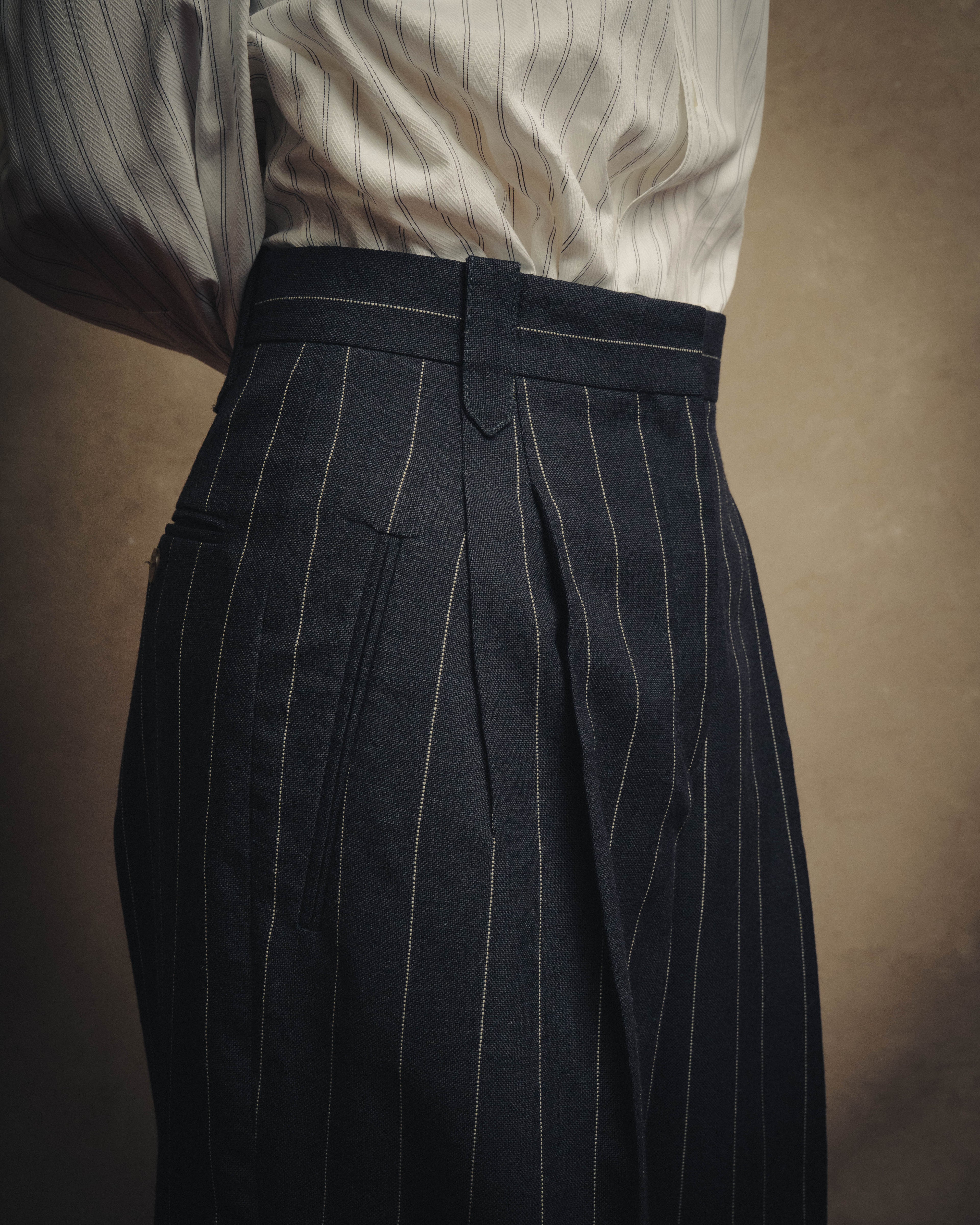 -SPECIAL- "LOEWE" 10's Pinstriped silk-lined wide trousers