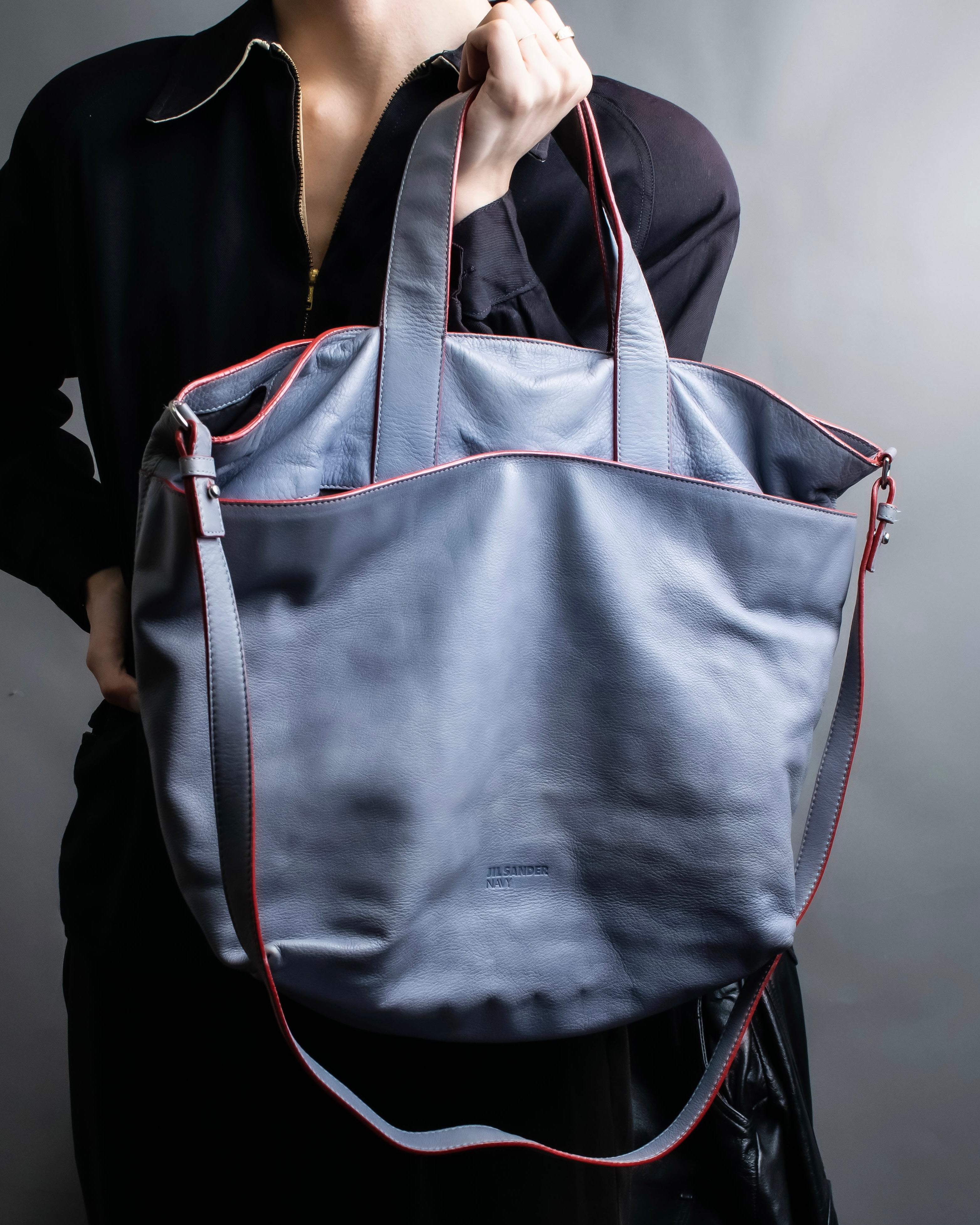 "JIL SANDER navy" bicolor 2way tote bag