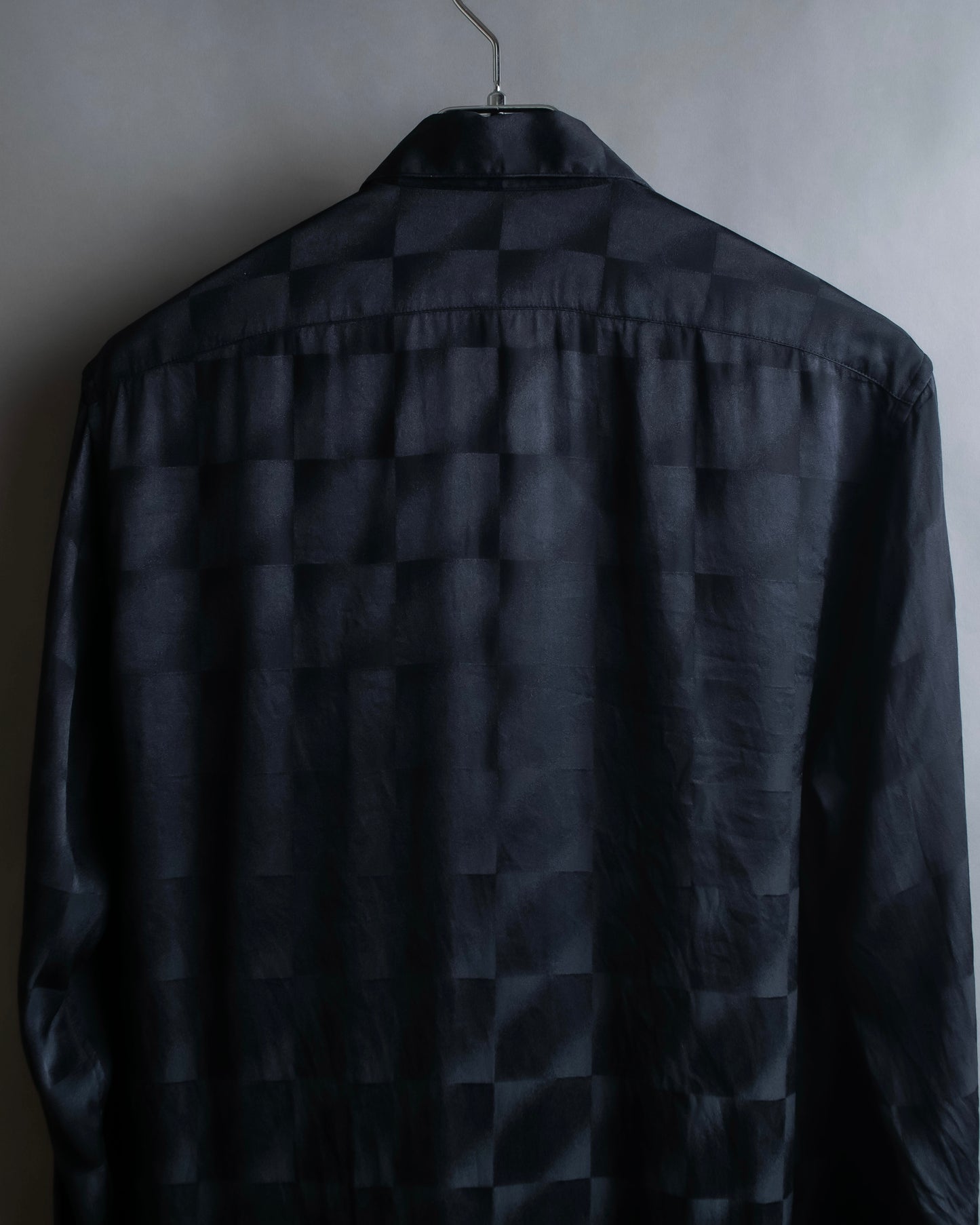 "Saint Laurent Paris" Geometric pattern fly front silk shirt