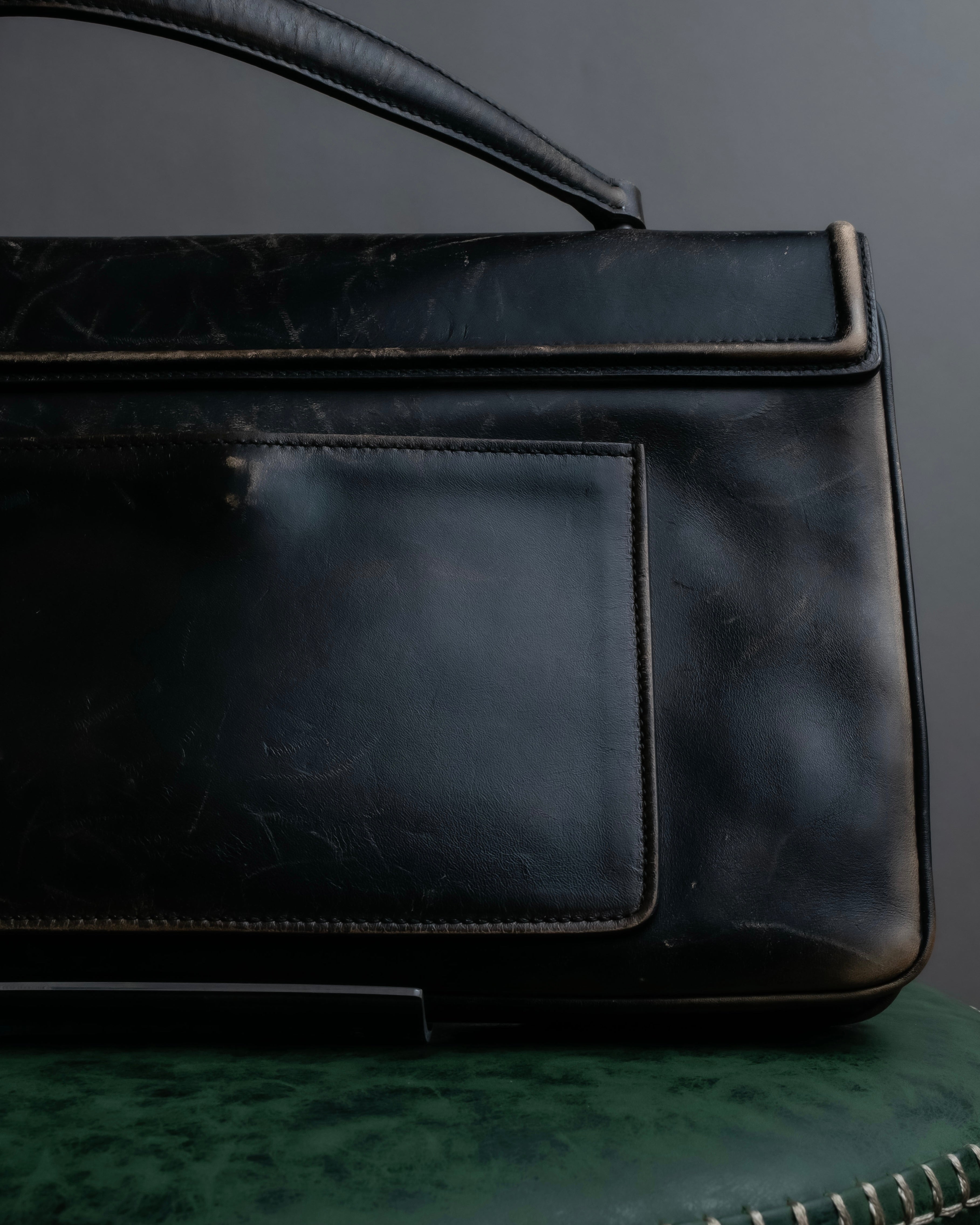 "PRADA" Aged metal parts design leather hand bag