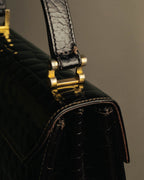-SPECIAL- "TIFFANY & CO." 70's-80's Shiny crocodile top handle bag