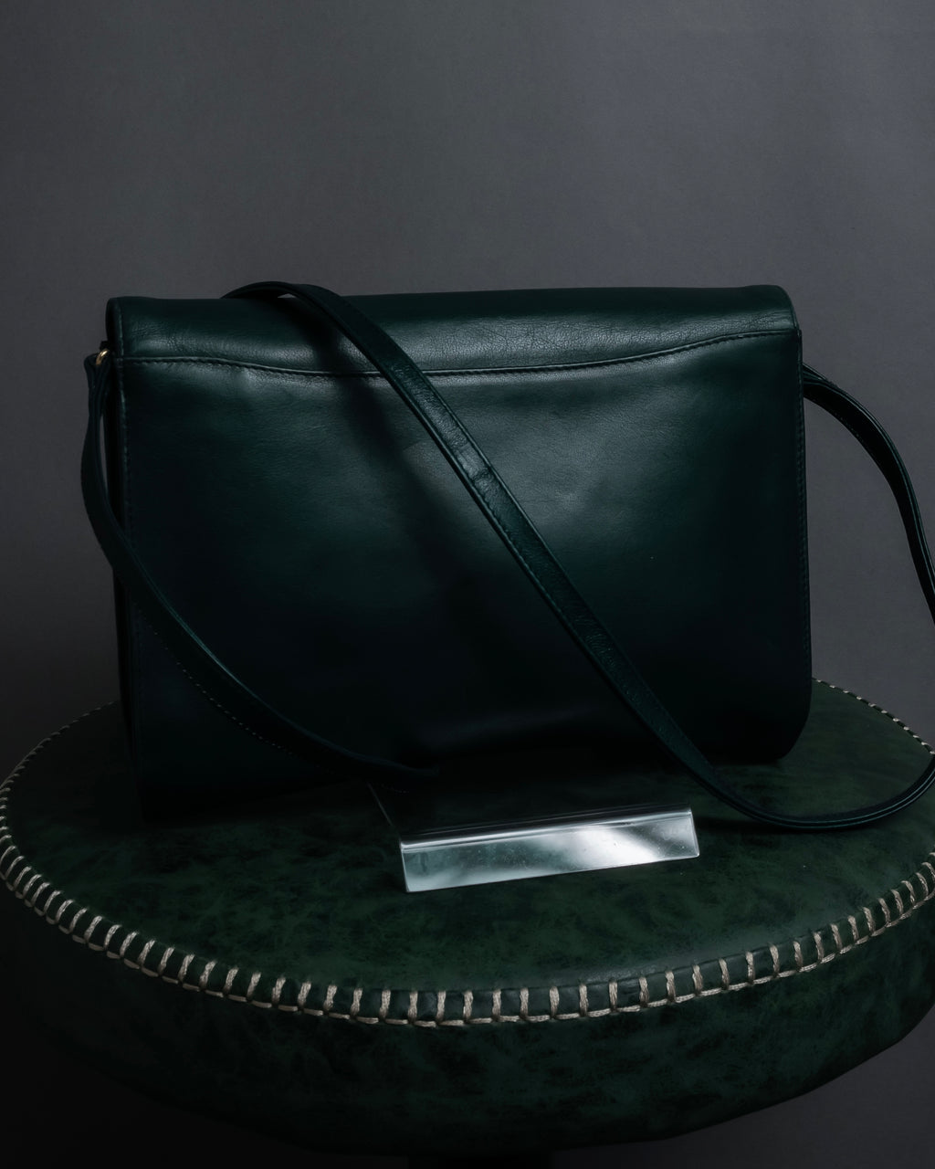 "Valentino Garavani" 80's Knot detail logo engraved dark green leather bag