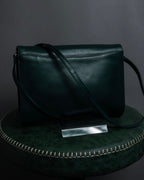 "Valentino Garavani" 80's Knot detail logo engraved dark green leather bag