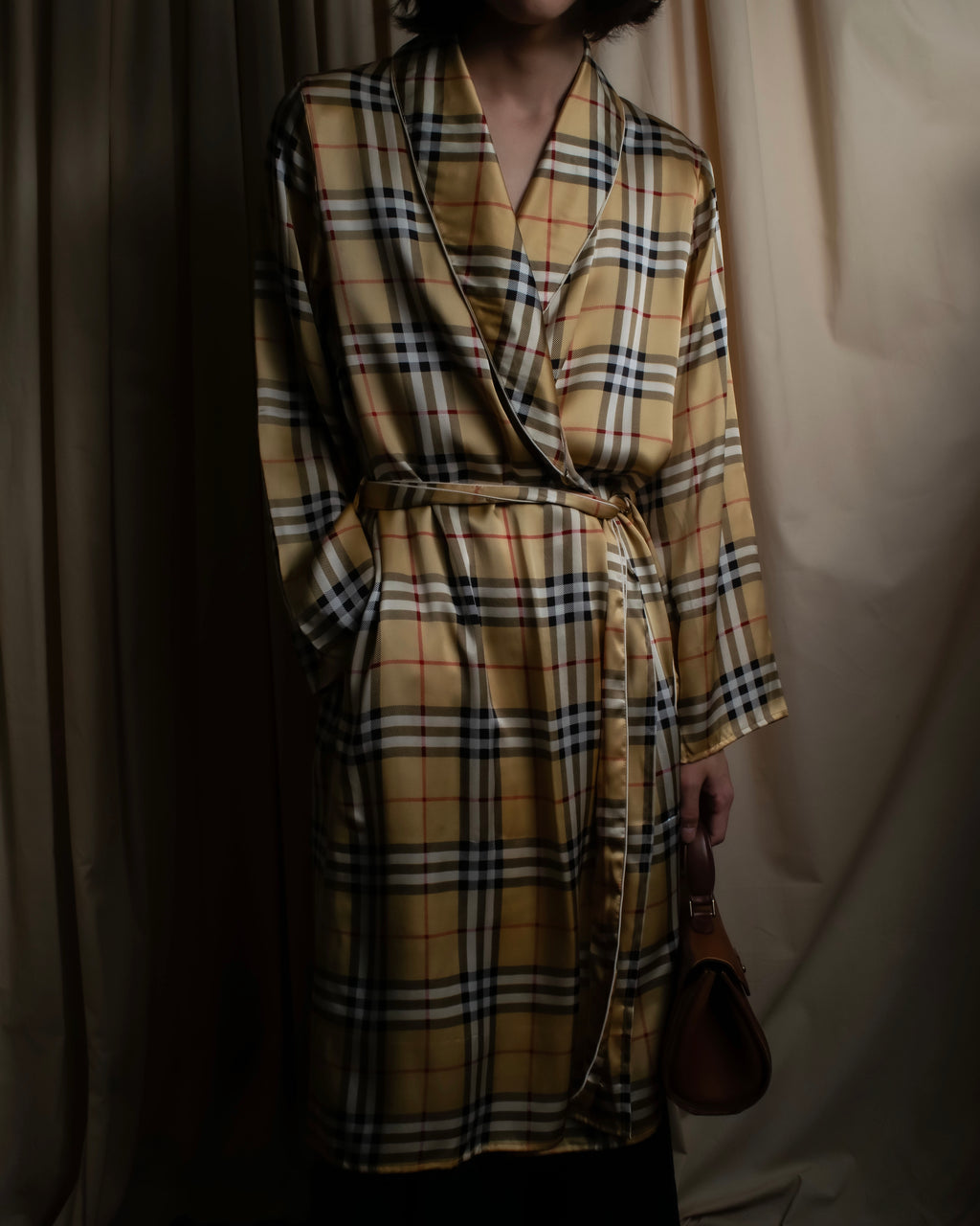 "BURBERRYS" Nova check maxi length silk gown coat
