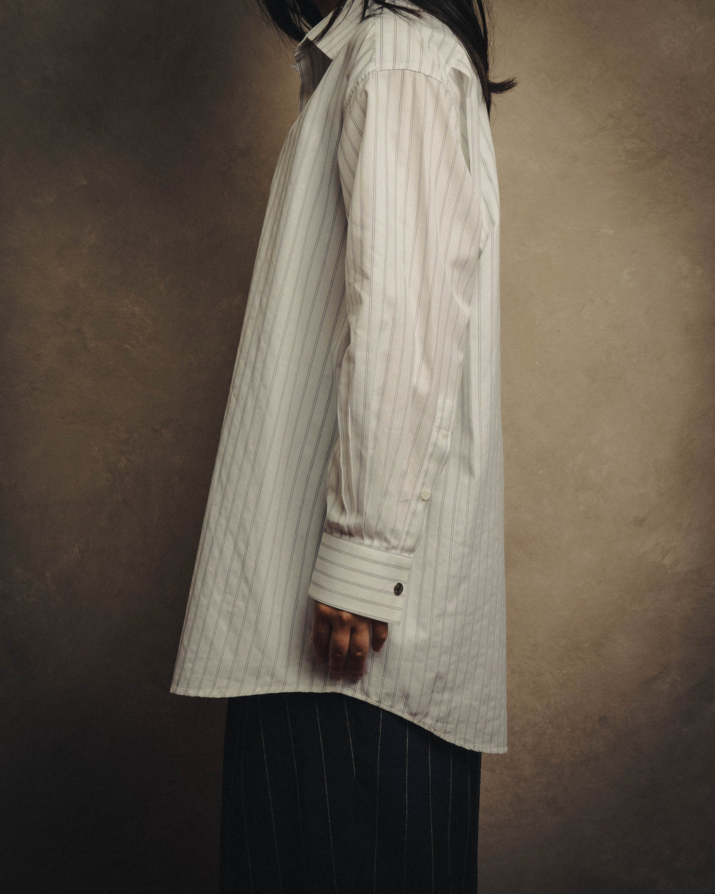 -SPECIAL- “HERMES” 80’s tonal jacquard pinstripe French cuff shirt