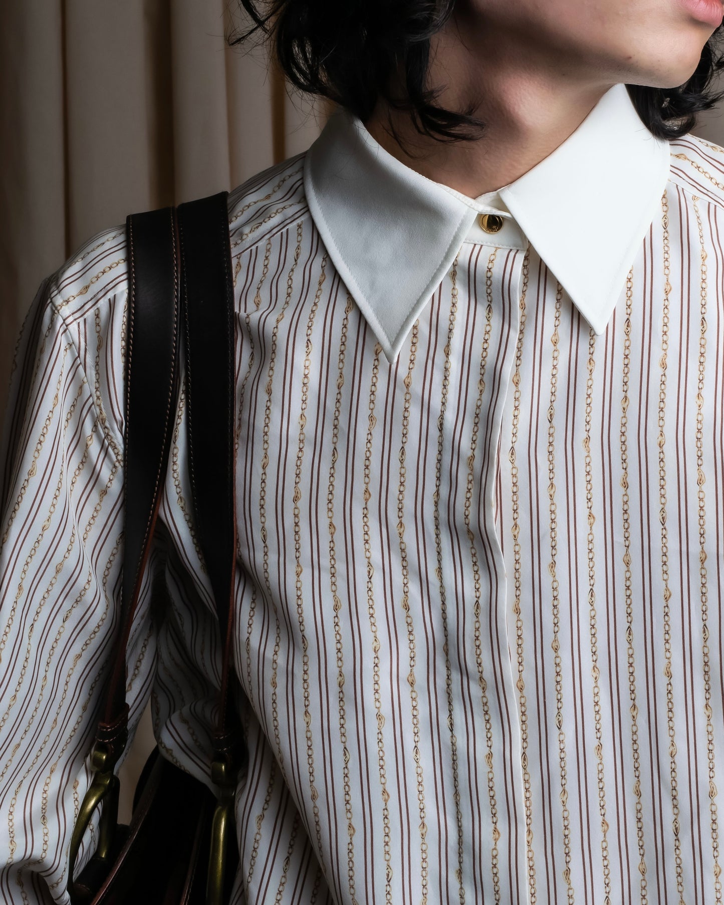 "Chloe" Chain＆stripe pattern relaxed shirt