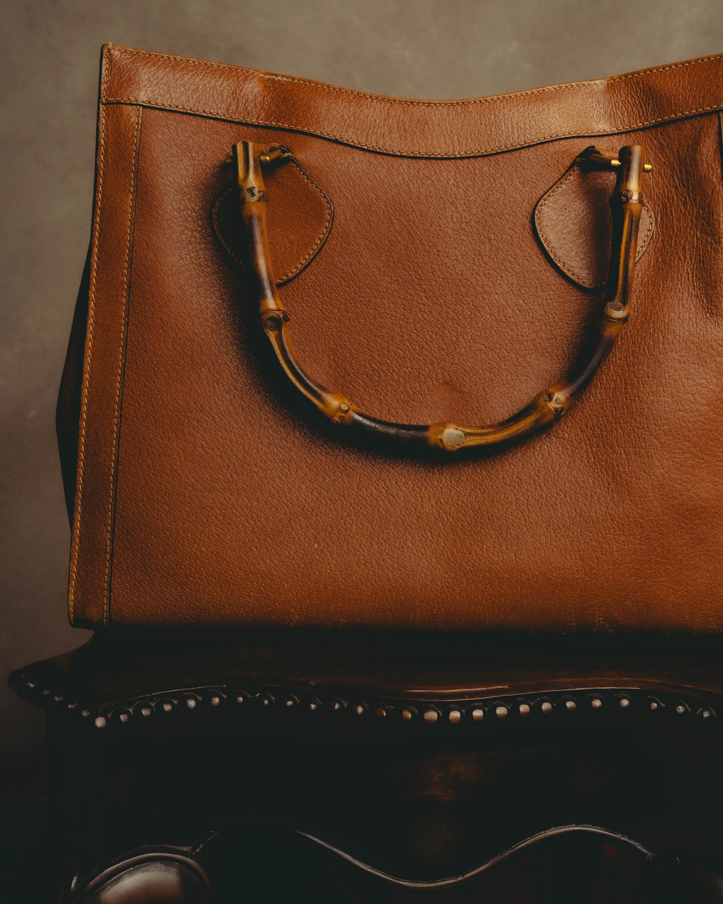 "GUCCI" 80's-90's Bamboo handle leather tote bag