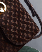 "GUCCI" 70's Embossed suede flap shoulder bag
