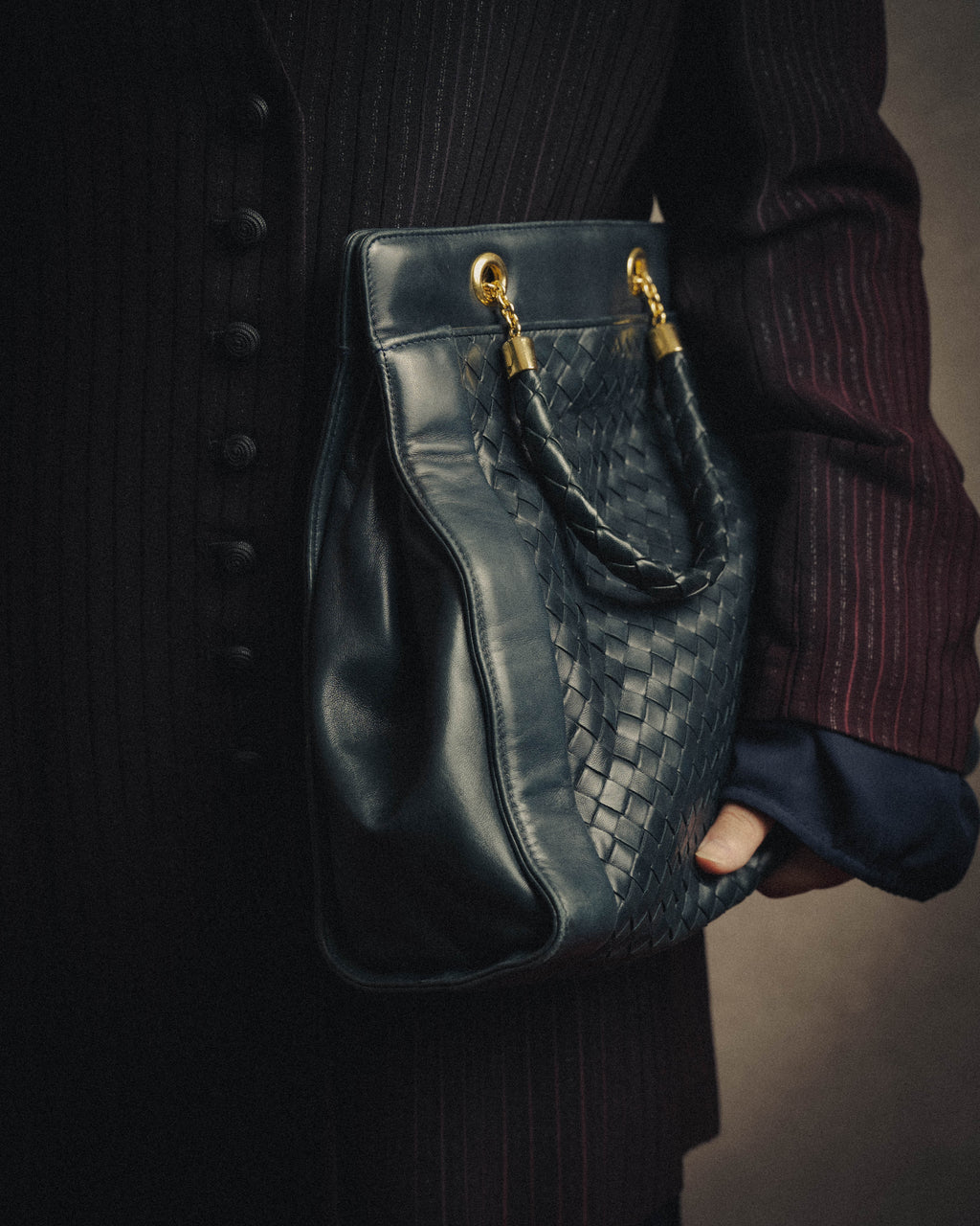 -SPECIAL- “Bottega Veneta” 00’s intrecciato braided handle oversized leather tote bag