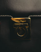 -SPECIAL- "Salvatore Ferragamo" 90's-00's Gancini contrast stitch leather handbag