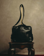 -SPECIAL- "Gucci" 80's Vintage tiger head leather draping shoulder bag with crest charm