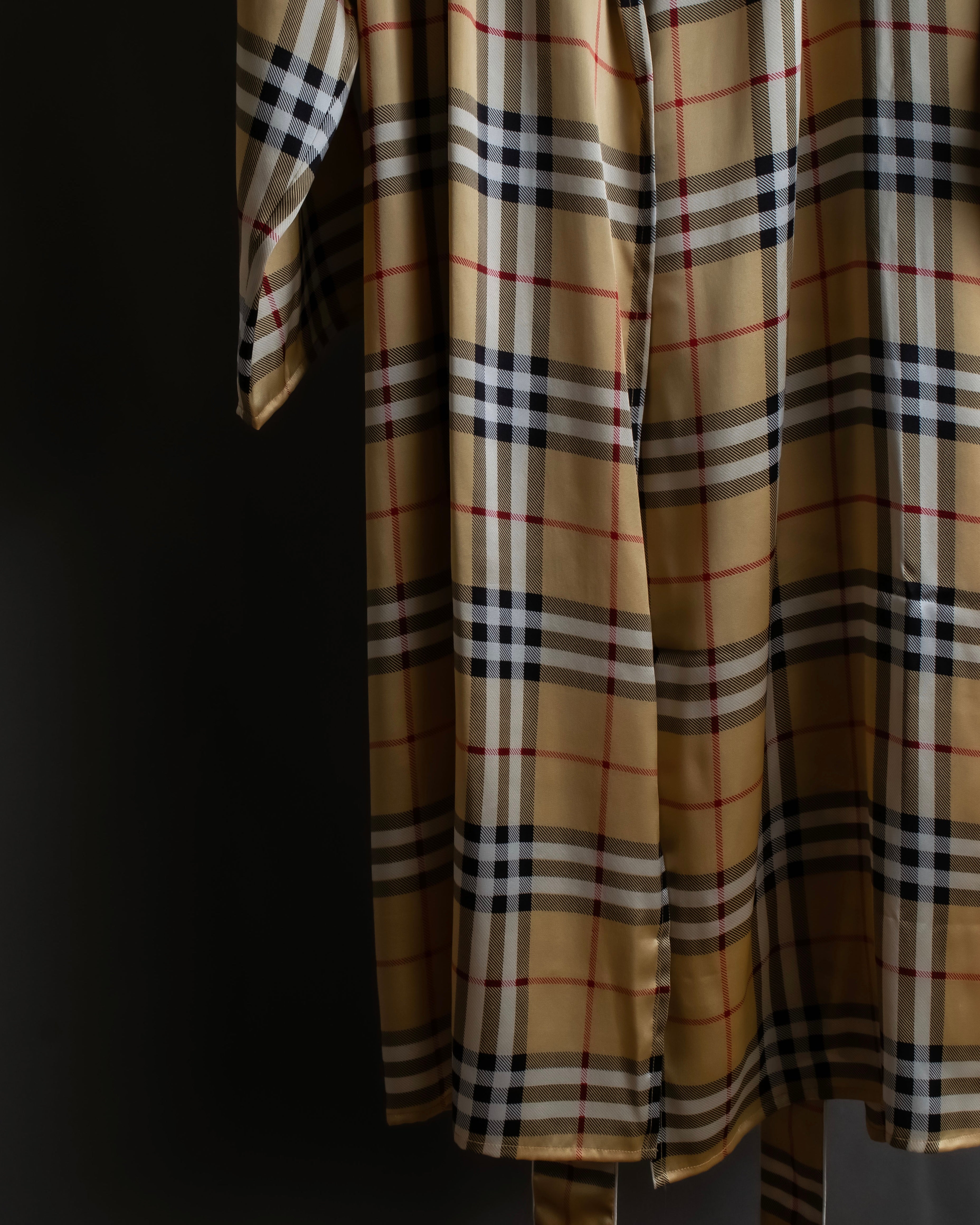 "BURBERRYS" Nova check maxi length silk gown coat