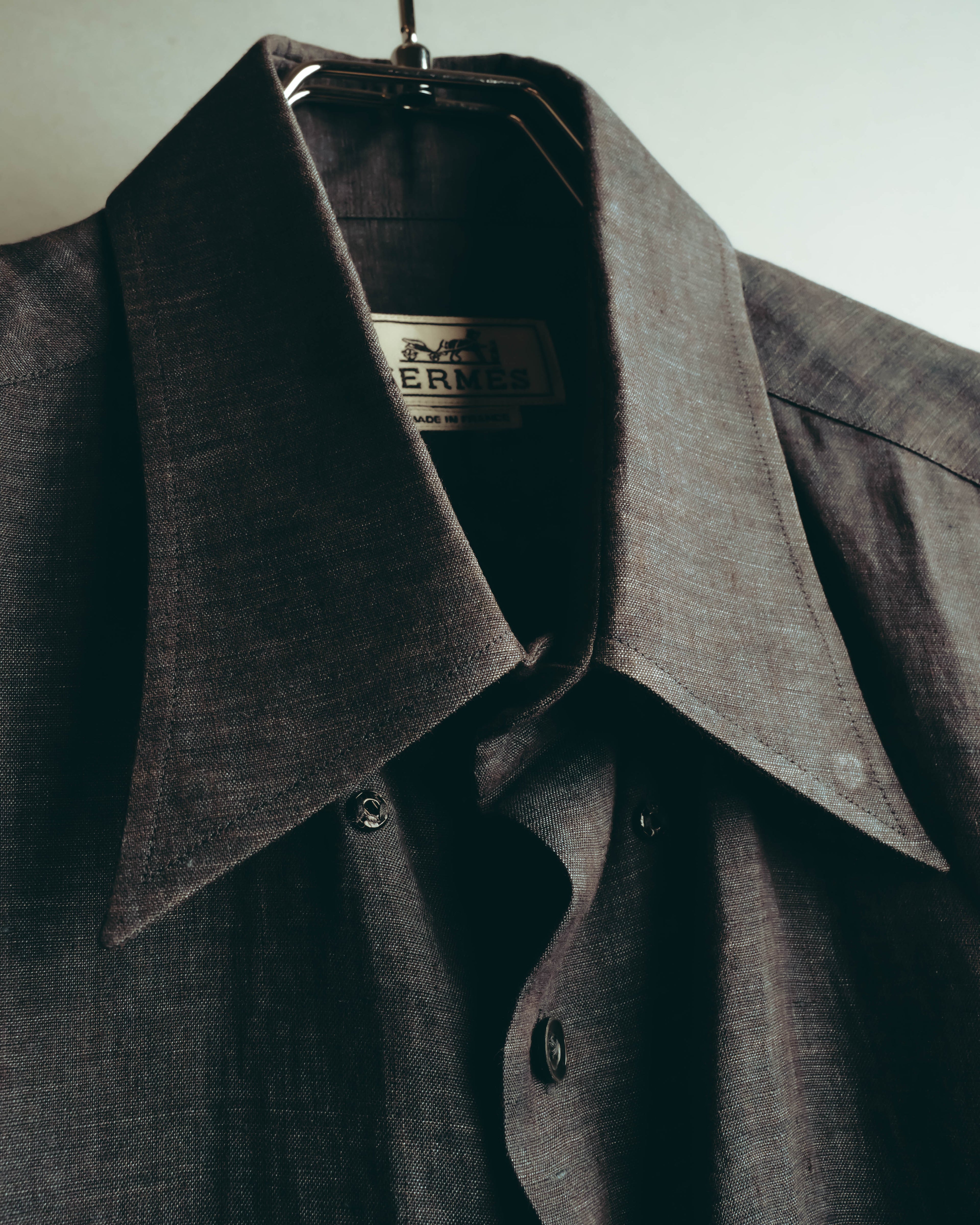 -SPECIAL- “HERMES” 90’s-00’s wide-collar linen shirt