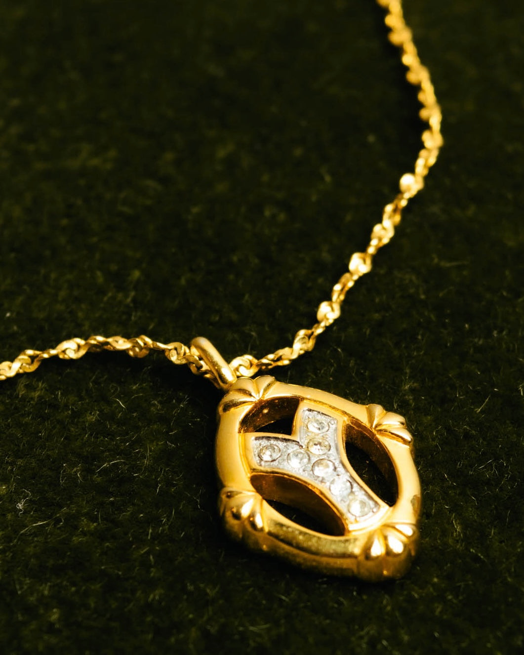"Yves Saint Laurent" 80's-90's Gold tone rhinestone pendant necklace