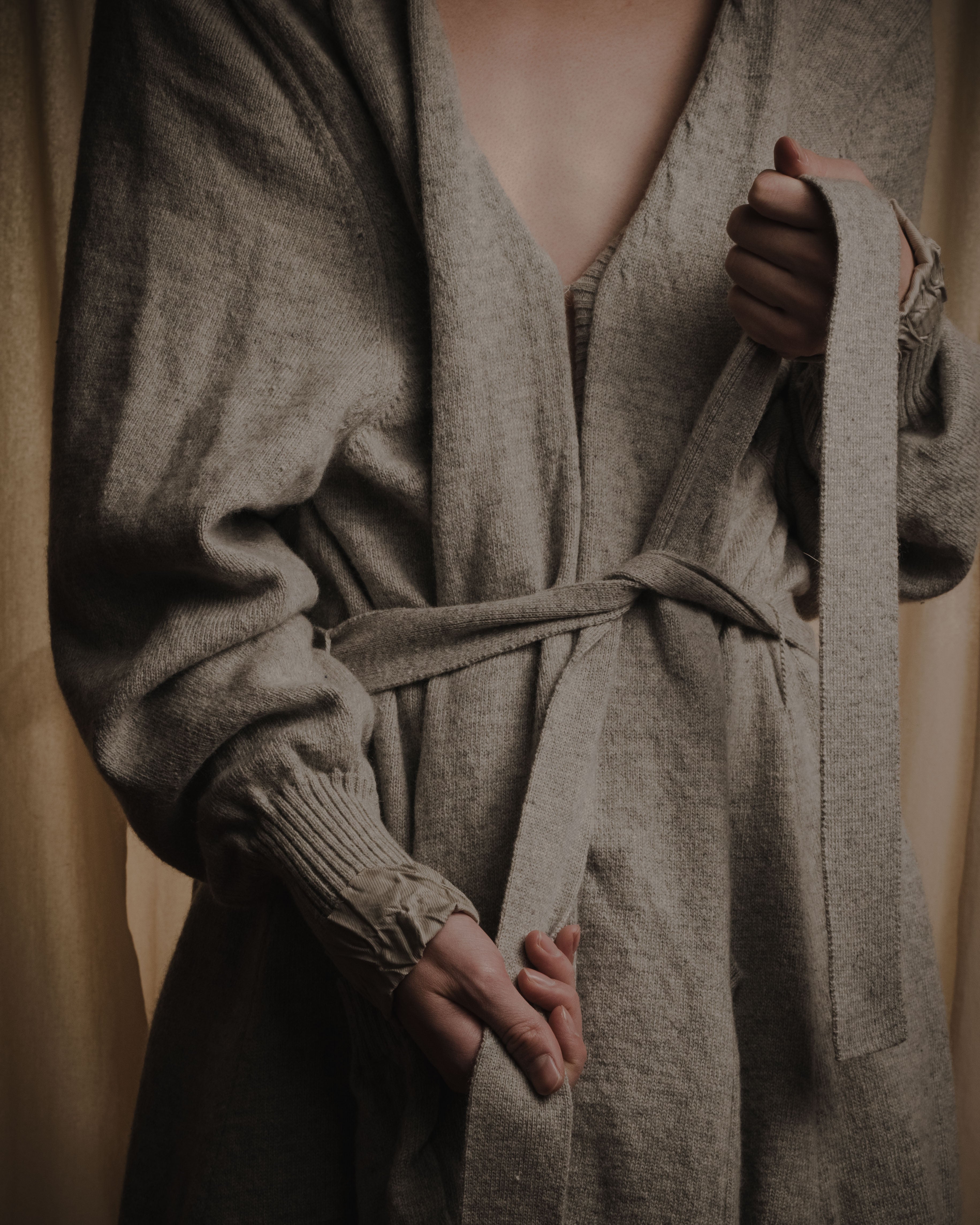 "Maison Margiela" 17AW belted gown knit coat