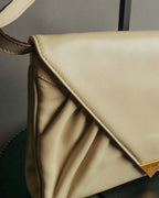 "CELINE" 80's-90's Vintage triangle flap gather leather shoulder bag