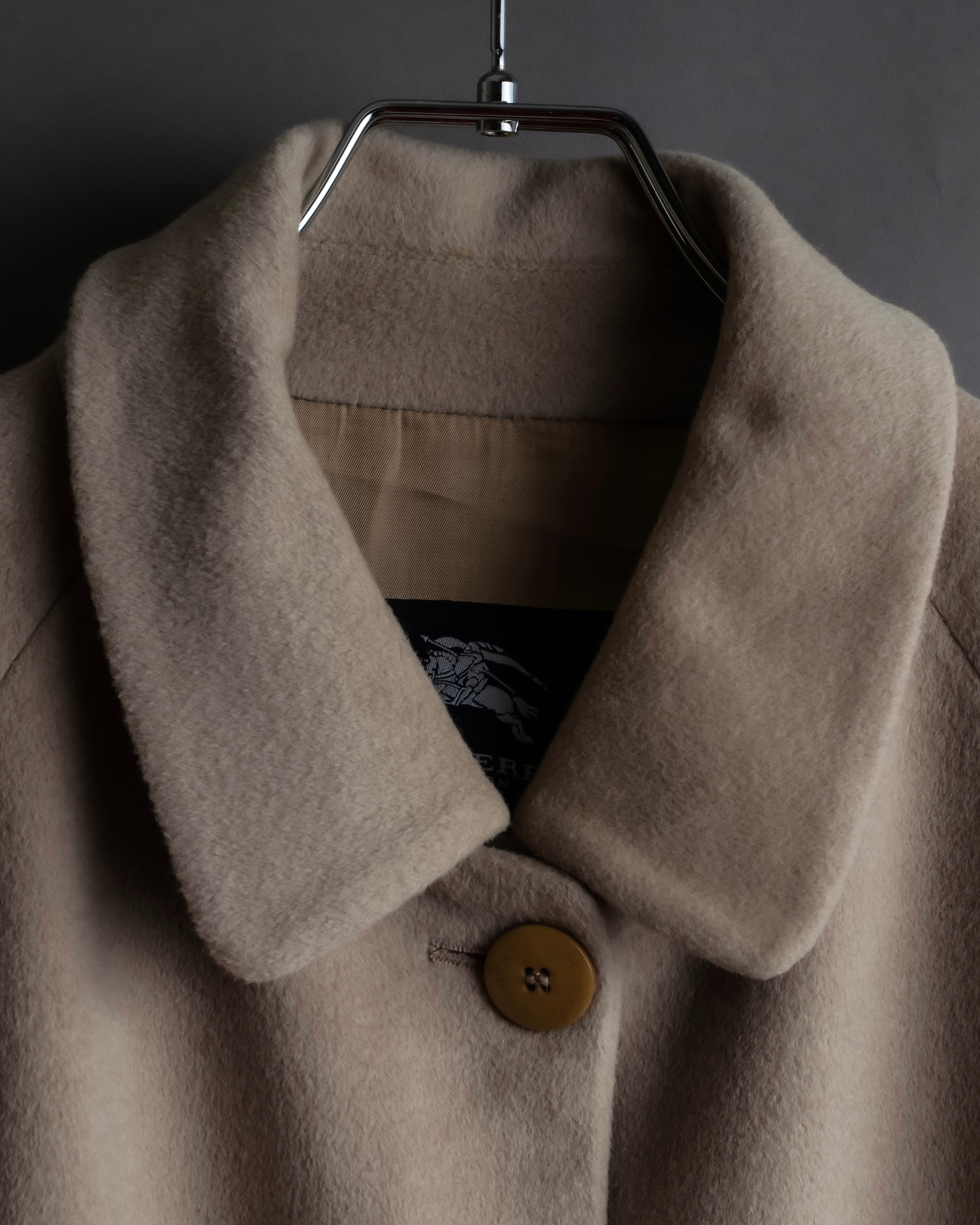 "BURBERRY" Angora mix mid length stand up collar coat