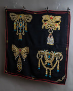 "Cartier" Gemstone brooch motif silk square scarf