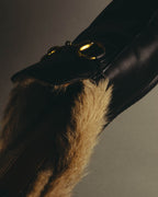 "GUCCI" 2010's Fur lined horsebit leather loafer mule