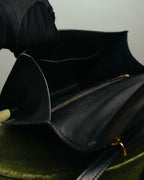 -SPECIAL- “HERMÈS” 80’s-90’s Camargue black leather and canvas shoulder bag