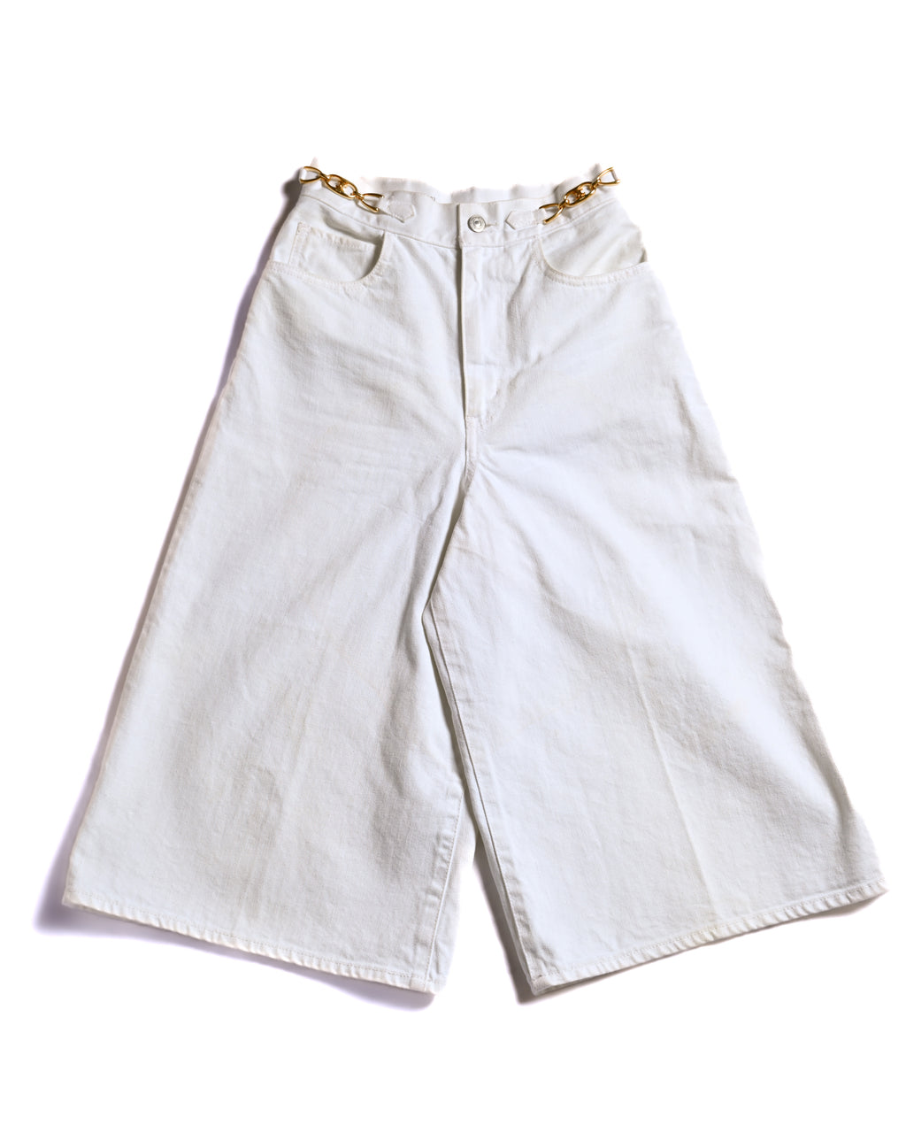 CELINE/ Triomphe Waist Designed Denim Shorts White